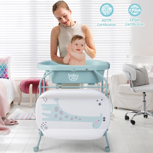 Table à langer avec baignoire repliable et station à couches portative avec roulettes de Babyjoy Baby