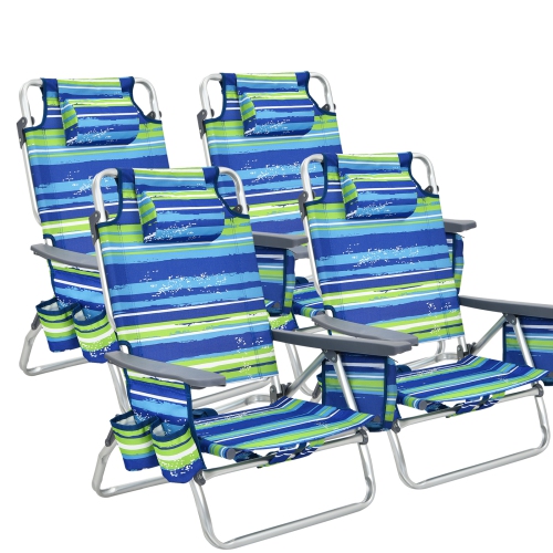 Costway 4-Pack Folding Backpack Beach Chair 5-Position Outdoor Reclining Chairs with Pillow