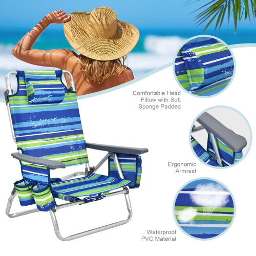 Costway 4-Pack Folding Backpack Beach Chair 5-Position Outdoor Reclining Chairs with Pillow