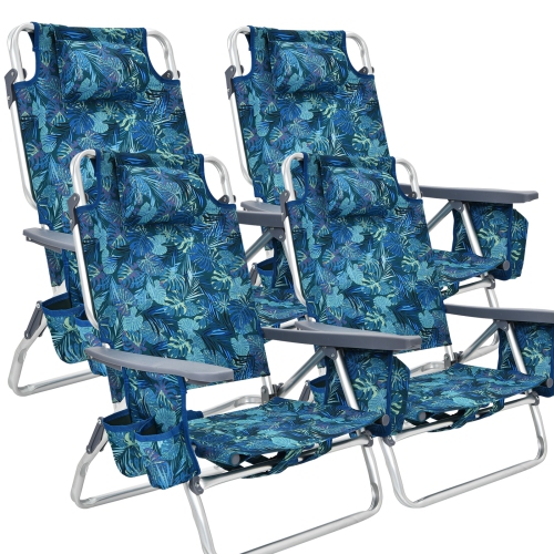 Costway 4-Pack Folding Backpack Beach Chair 5-Position Outdoor Reclining Chairs with Pillow