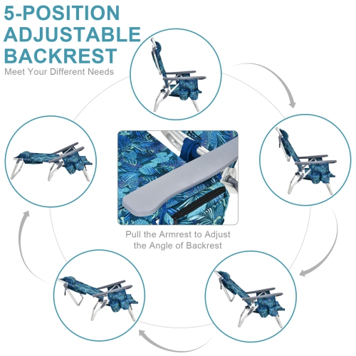 Costway 4-Pack Folding Backpack Beach Chair 5-Position Outdoor Reclining Chairs with Pillow