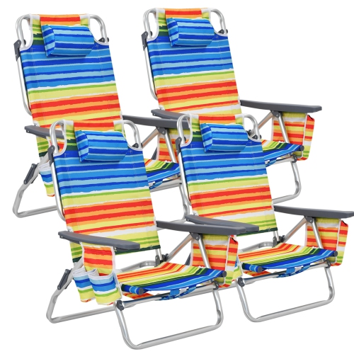 COSTWAY  4-Pack Folding Backpack Beach Chair 5-Position Outdoor Reclining Chairs With Pillow