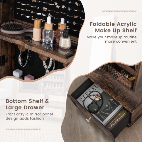 Armoire à bijoux de Costway à miroir pleine longueur verrouillable avec éclairage DEL à 3 couleurs