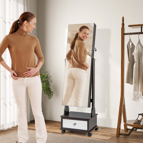 Armoire à bijoux de Costway à miroir pleine longueur verrouillable avec éclairage DEL à 3 couleurs