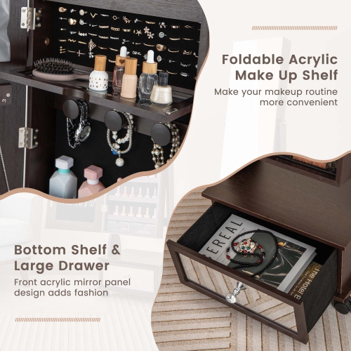 Armoire à bijoux de Costway à miroir pleine longueur verrouillable avec éclairage DEL à 3 couleurs