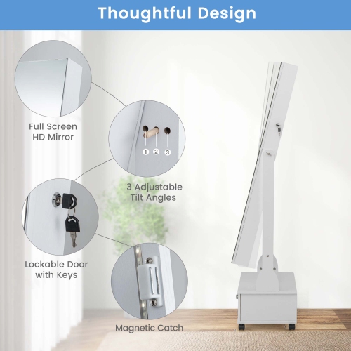Armoire à bijoux de Costway à miroir pleine longueur verrouillable avec éclairage DEL à 3 couleurs
