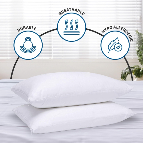 Canadian Linen Microfiber Pillow Protector Zipper Closure Encasement, 20"x26" Standard, 2 Pack, Soft Breathable Noiseless Bed Bug Proof Cover Bedding