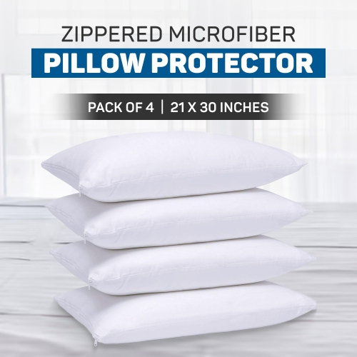 Canadian Linen Microfiber Pillow Protector Zippered Encasement, 20"x30" Queen 4 pack Soft Breathable Noiseless Bed Bug Proof Cover with Zipper Closure