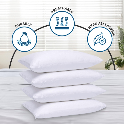 Canadian Linen Microfiber Pillow Protector Zippered Encasement, 20"x30" Queen 4 pack Soft Breathable Noiseless Bed Bug Proof Cover with Zipper Closure
