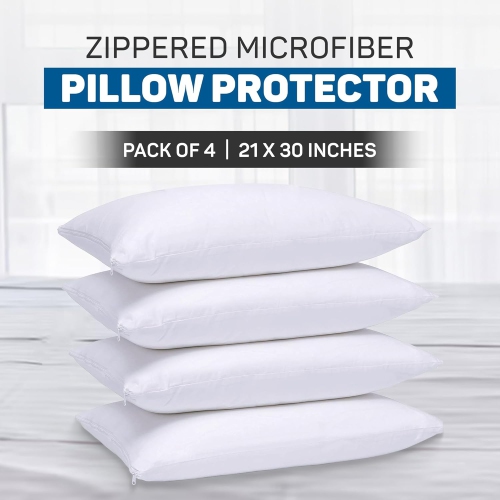 Canadian Linen Microfiber Pillow Protector Zippered Encasement, 20"x30" Queen 4 pack Soft Breathable Noiseless Bed Bug Proof Cover with Zipper Closure
