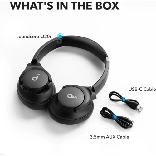 Soundcore Q20i Hybrid Active Noise Cancelling Headphones – Wireless Bluetooth, 40H ANC Playtime, Hi-Res Audio, Big Bass, Customizable App,