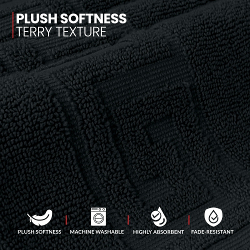 Canadian Linen Everest Bathmats, 2 Pack, 20"x30", Lightweight Plush Bath Mats Absorbent Cotton Spa Quick Dry Washable Tub with Greek Key Design, Black