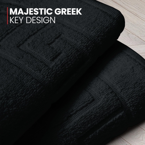 Canadian Linen Everest Bathmats, 2 Pack, 20"x30", Lightweight Plush Bath Mats Absorbent Cotton Spa Quick Dry Washable Tub with Greek Key Design, Black