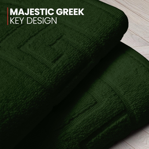 Canadian Linen Everest Bathmats, 2 Pack, 20"x30", Lightweight Soft Absorbent Cotton Quick Dry Washable Shower Mats with Greek Key Design, Hunter Green