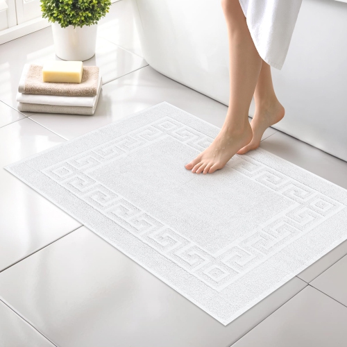 Canadian Linen Everest Bathmats, 2 Pack, 20"x30", Soft Absorbent Cotton Washable Lightweight Quick Dry Bathroom Tub Mats with Greek Key Design, White