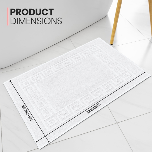 Canadian Linen Everest Bathmats, 2 Pack, 20"x30", Soft Absorbent Cotton Washable Lightweight Quick Dry Bathroom Tub Mats with Greek Key Design, White