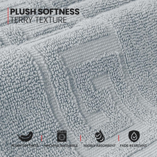 Canadian Linen Everest Bathmats, 2 Pack, 20"x30" Plush Bath Mat Washable Lightweight Quick Dry Soft Absorbent Cotton with Greek Key Design, Light Grey
