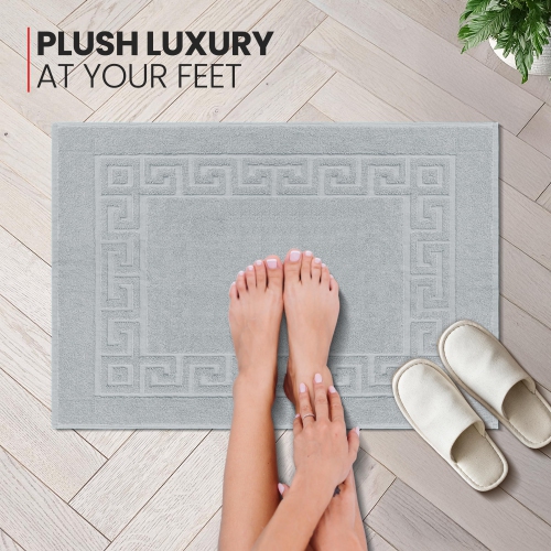 Canadian Linen Everest Bathmats, 2 Pack, 20"x30" Plush Bath Mat Washable Lightweight Quick Dry Soft Absorbent Cotton with Greek Key Design, Light Grey