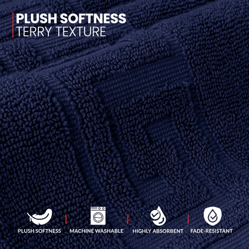 Tapis de bain en tissu Everest de Canadian Linen, paq. 2, 20 x 30 po, coton doux absorbant, léger, séchage rapide, lavable avec motif grec, bleu