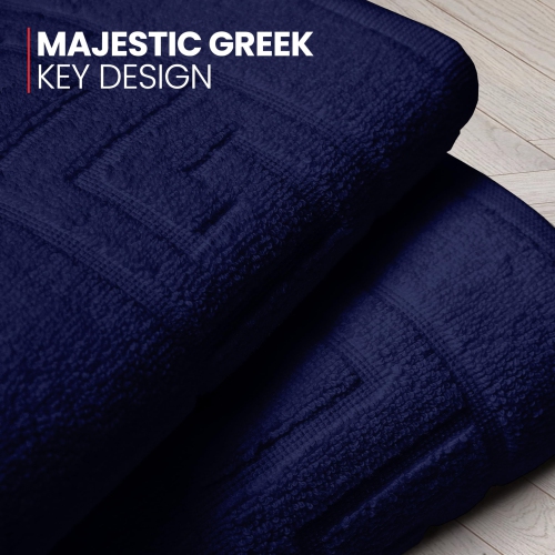 Tapis de bain en tissu Everest de Canadian Linen, paq. 2, 20 x 30 po, coton doux absorbant, léger, séchage rapide, lavable avec motif grec, bleu