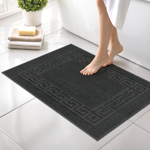 CANADIAN LINEN  Everest Bathmats, 2 Pack, 20"x30", Soft Absorbent Washable Cotton Lightweight Quick Dry Bath Floor Mat With Greek Key Design, Dark