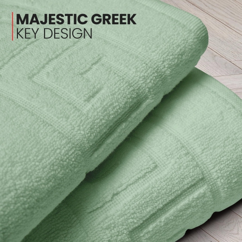 Canadian Linen Everest Bathmats, 2 Pack, 20"x30", Soft Absorbent Bath Mat Lightweight Quick Dry Washable Soft Shower with Greek Key Design, Sage Green