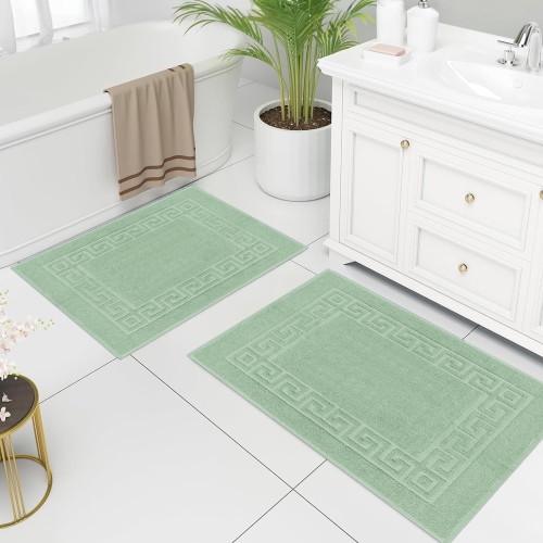 Canadian Linen Everest Bathmats, 2 Pack, 20"x30", Soft Absorbent Bath Mat Lightweight Quick Dry Washable Soft Shower with Greek Key Design, Sage Green