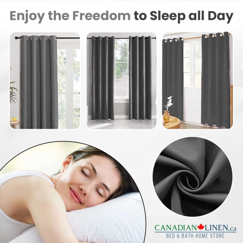 Rideau de fenêtre opaque en lin canadien, triple tissage, 52 larg. X 63 long., 3 couches, anti-lumière, 2 panneaux, anneaux en polyester lavables,