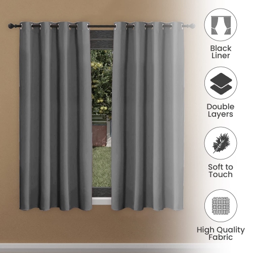 Rideau de fenêtre opaque en lin canadien, triple tissage, 52 larg. X 63 long., 3 couches, anti-lumière, 2 panneaux, anneaux en polyester lavables,