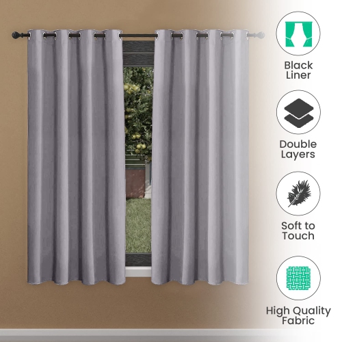 Canadian Linen Triple Weave Blackout Window Curtain, W 52" x L 63", 3 Layer Light Blocking 2 Panel No Noise Washable Polyester Ring Curtains, White