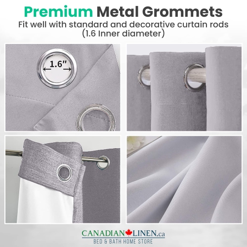 Canadian Linen Triple Weave Blackout Window Curtain, W 52" x L 63", 3 Layer Light Blocking 2 Panel No Noise Washable Polyester Ring Curtains, White