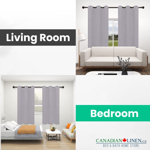 Canadian Linen Triple Weave Blackout Window Curtain, W 52" x L 63", 3 Layer Light Blocking 2 Panel No Noise Washable Polyester Ring Curtains, White