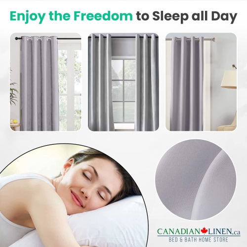 Canadian Linen Triple Weave Blackout Window Curtain, W 52" x L 63", 3 Layer Light Blocking 2 Panel No Noise Washable Polyester Ring Curtains, White