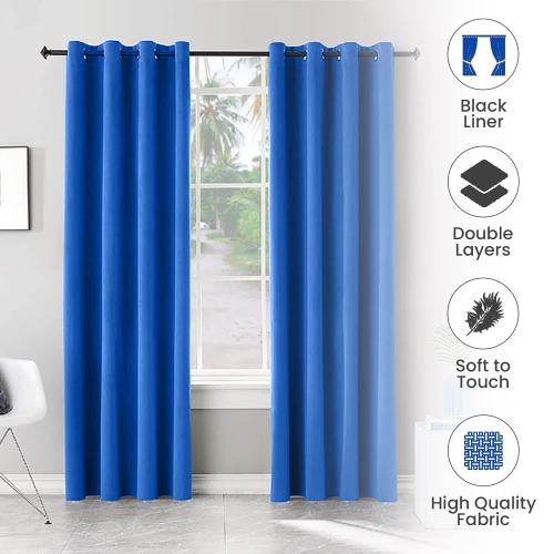 Rideau de fenêtre opaque en lin canadien, triple tissage, 52 2 larg. X 84 long., 3 couches de rideaux à anneaux en polyester sans bruit lavables, bleu