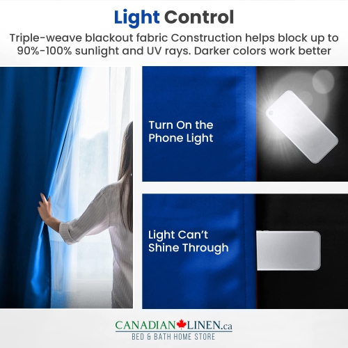 Rideau de fenêtre opaque en lin canadien, triple tissage, 52 2 larg. X 84 long., 3 couches de rideaux à anneaux en polyester sans bruit lavables, bleu