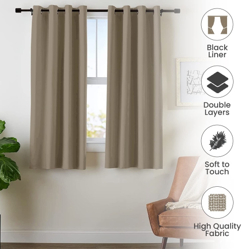 Rideau de fenêtre opaque en lin canadien, triple tissage, 52 2 larg. X 63 long., 3 couches de rideaux à anneaux en polyester sans bruit lavables,