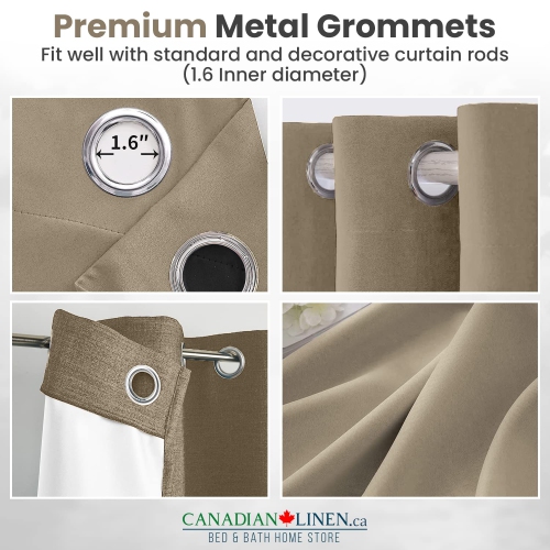 Rideau de fenêtre opaque en lin canadien, triple tissage, 52 2 larg. X 63 long., 3 couches de rideaux à anneaux en polyester sans bruit lavables,