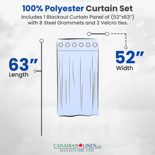 Rideau de fenêtre opaque en lin canadien, triple tissage, 52 2 larg. X 63 long., 3 couches de rideaux à anneaux en polyester sans bruit lavables, bleu