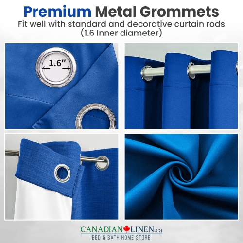 Rideau de fenêtre opaque en lin canadien, triple tissage, 52 2 larg. X 63 long., 3 couches de rideaux à anneaux en polyester sans bruit lavables, bleu