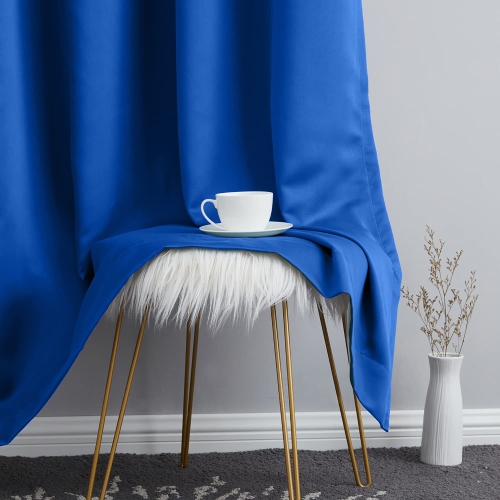 Rideau de fenêtre opaque en lin canadien, triple tissage, 52 2 larg. X 63 long., 3 couches de rideaux à anneaux en polyester sans bruit lavables, bleu