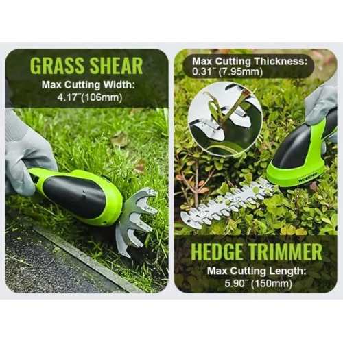 7.2V 2-in-1 Cordless Grass Shear/Hedge Trimmer, Handheld Shrubbery Trimmer with Charger
