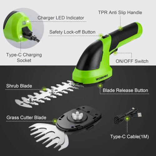 7.2V 2-in-1 Cordless Grass Shear/Hedge Trimmer, Handheld Shrubbery Trimmer with Charger