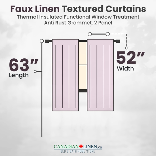 Rideau opaque en lin synthétique texturé Canadian, 63 larg. X 52 long., long. Rideau en lin isolé, passe-fils, long, motif de jute, violet