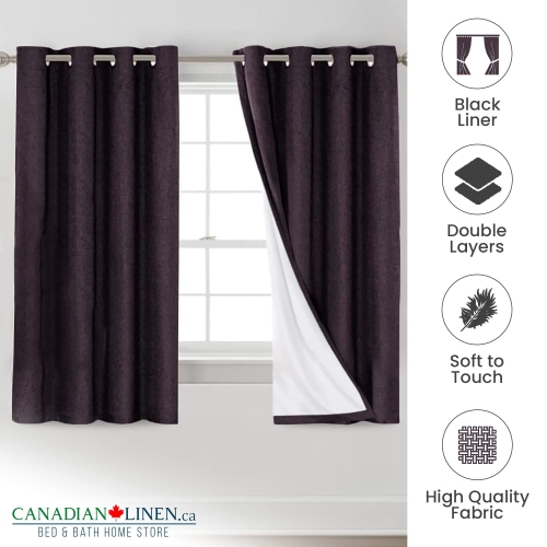 Rideau opaque en lin synthétique texturé Canadian, 63 larg. X 52 long., long. Rideau en lin isolé, passe-fils, long, motif de jute, violet