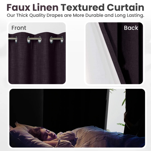 Rideau opaque en lin synthétique texturé Canadian, 63 larg. X 52 long., long. Rideau en lin isolé, passe-fils, long, motif de jute, violet