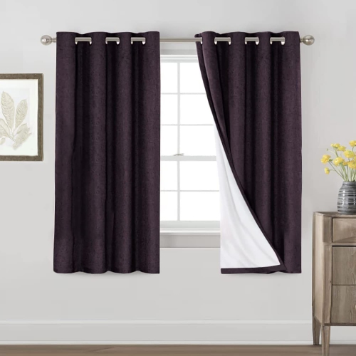 Rideau opaque en lin synthétique texturé Canadian, 63 larg. X 52 long., long. Rideau en lin isolé, passe-fils, long, motif de jute, violet