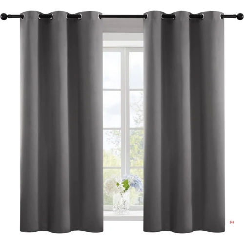 Blackout Curtains for Bedroom - Thermal, Room Darkening Window Drapes, 63 Inch Length, 42x63 Inch, Dark Grey, Set of 2 Panels