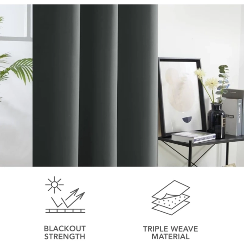 Blackout Curtains for Bedroom - Thermal, Room Darkening Window Drapes, 63 Inch Length, 42x63 Inch, Dark Grey, Set of 2 Panels