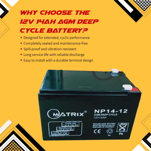 14Ah AGM Deep Cycle Battery, Reliable 12V Battery for Motorcycles, Bikes, and More