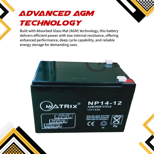14Ah AGM Deep Cycle Battery, Reliable 12V Battery for Motorcycles, Bikes, and More